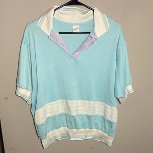 Jantzen Aqua blue and White polo short sleeve vintage Top